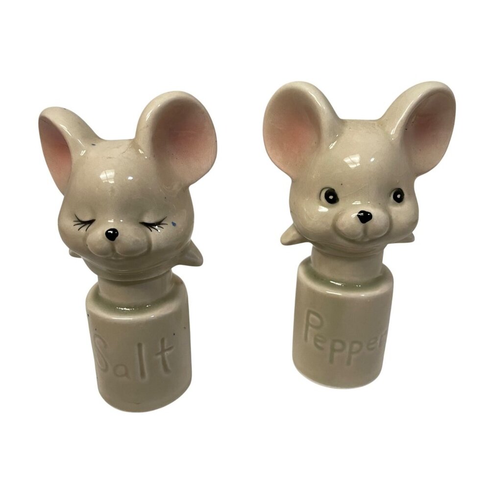 Vintage Handpainted Japan Fitz‎ Floyd 1980 Mouse Salt & Pepper Shakers Set